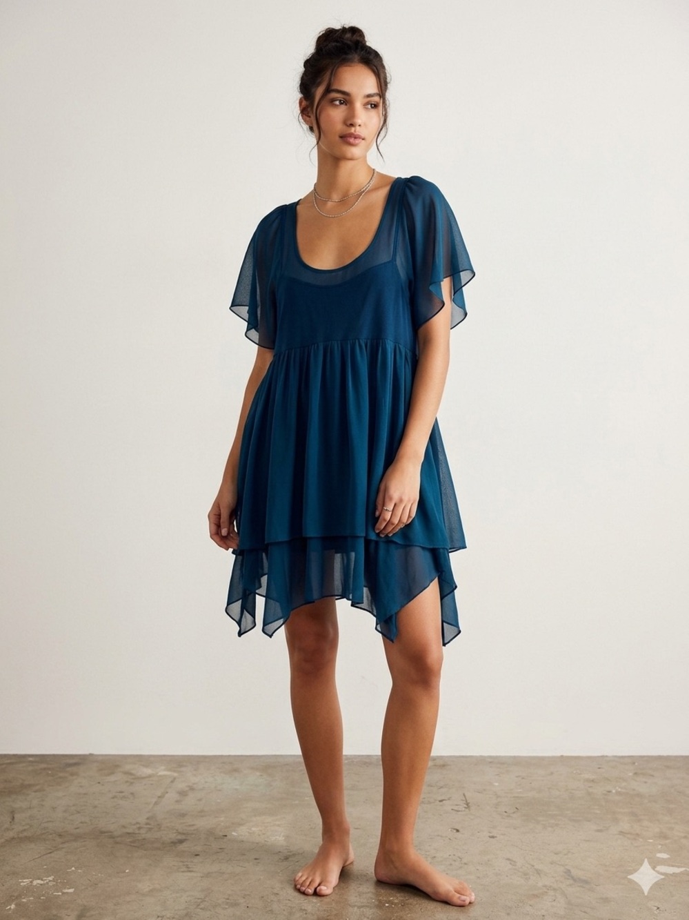 Free People Vintage Sheer Babydoll Tunic Top Teal Blue Alex Russo Wizards XS/S
